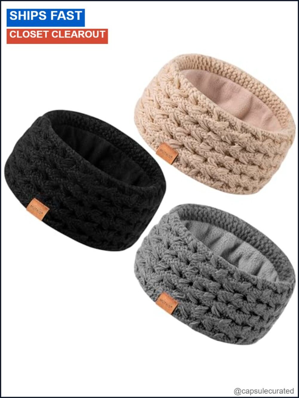 3 Pack Winter Headbands Women Ear Warmers Acrylic Wool Fleece Lined One Size